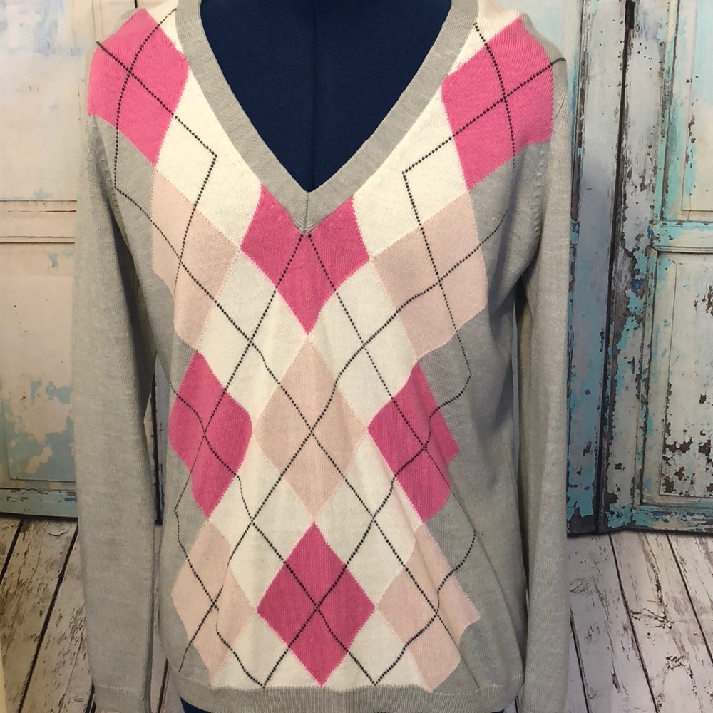 Gray and Pink New York & Co Argyle Sweater Sz L